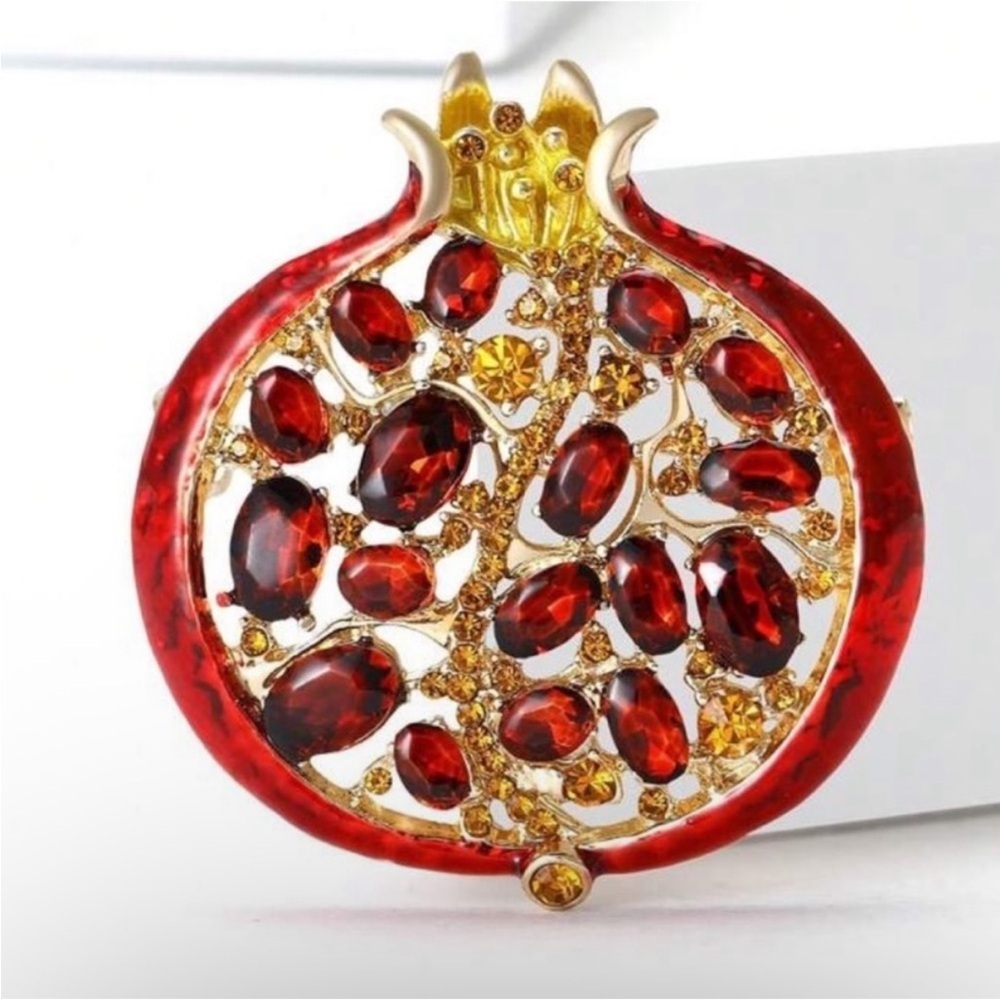 Gilded Pomegranate Red Gold Brooch - Picture 1 of 6
